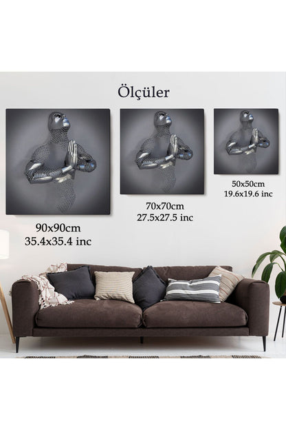 3D Efektli Gümüş İnsan Kanvas Tablo, Metalik Efektli Romantik Vücut, Aşk Sanatı-5354