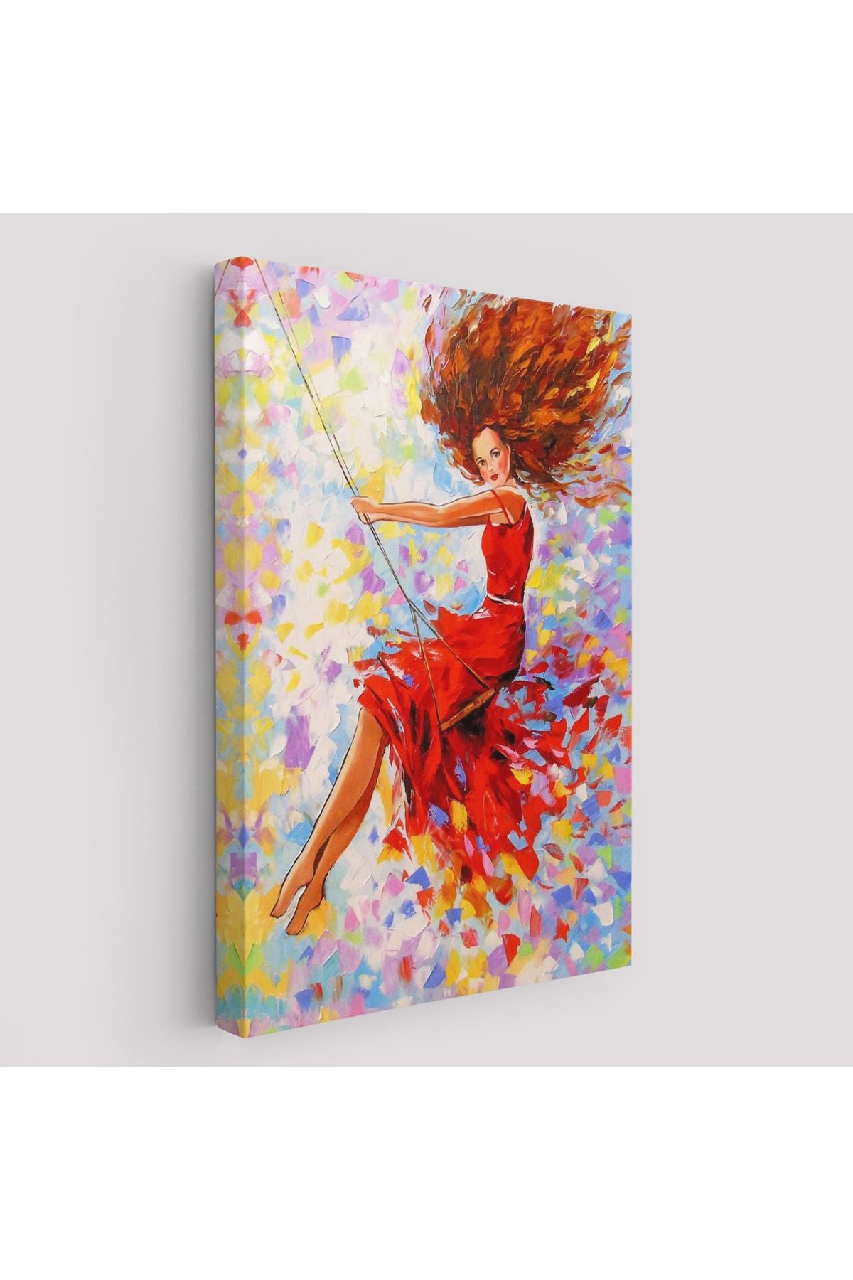 Salıncaktaki Kırmızı Elbiseli Kız Tablosu-6317