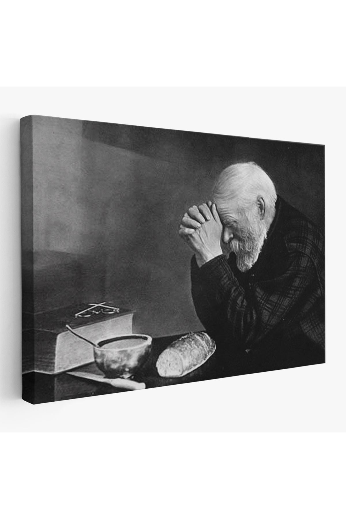 Eric Enstrom Grace Adam Ekmek Üzerinde Dua Ediyor Kanvas Tablo, Siyah Beyaz Baskı-5394