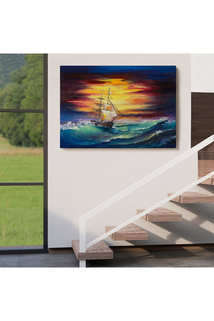 Büyük Dalgalı Okyanusdaki Yelkenli Duvar Tablosu-3491