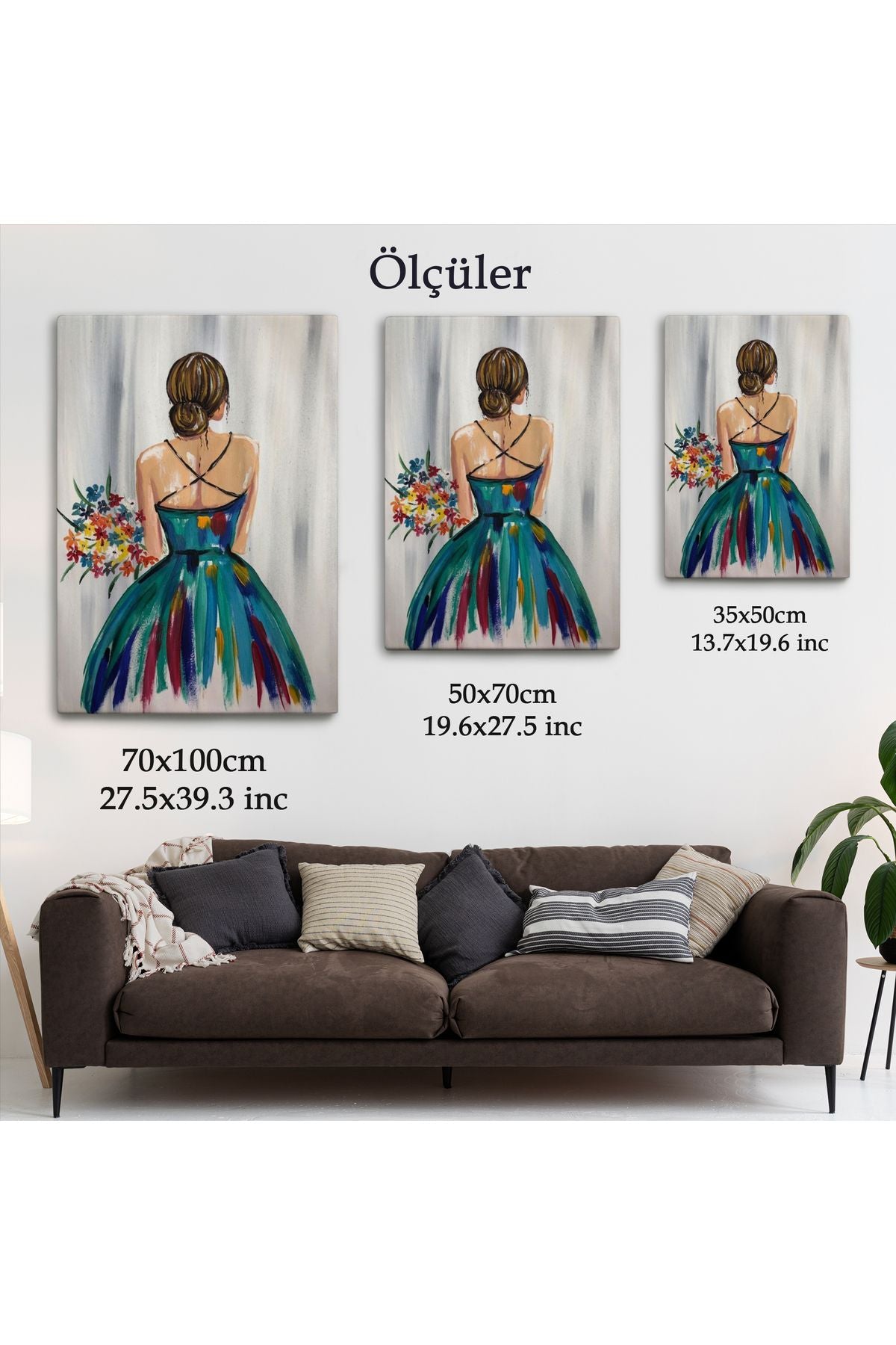 Renkli Çiçekli Kadın Dekoratif Duvar Tablosu -6257