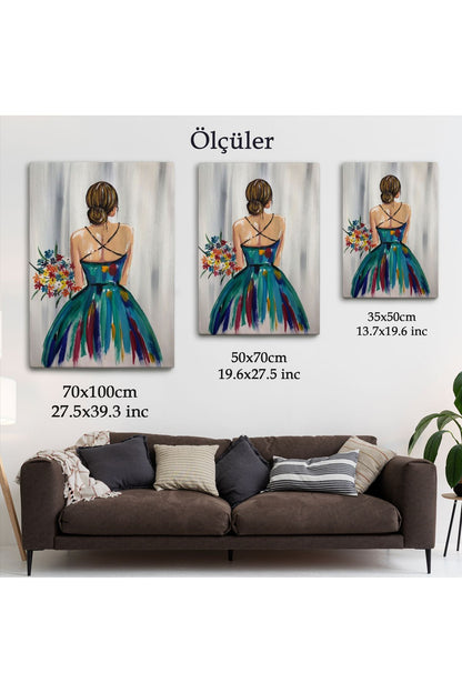 Renkli Çiçekli Kadın Dekoratif Duvar Tablosu -6257