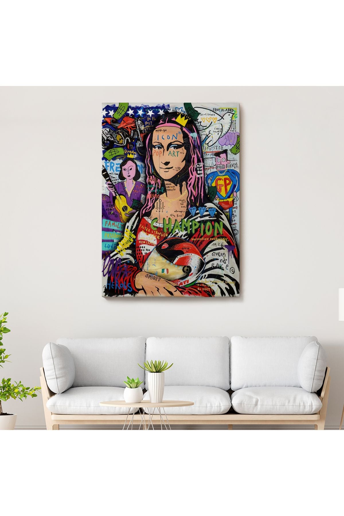 Renkli Mona Lisa Banksy Kanvas Tablo, Sokak Sanatı, Pop Art-5306