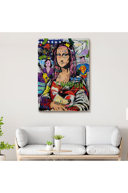 Renkli Mona Lisa Banksy Kanvas Tablo, Sokak Sanatı, Pop Art-5306