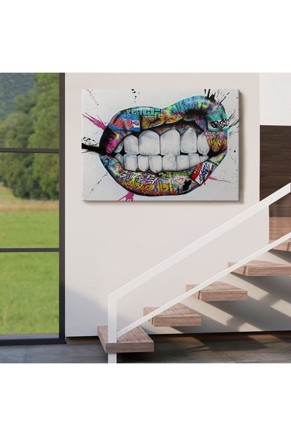Mst seri001 Renkli Dudak Graffiti Kanvas Tablo, Banksy Sokak Sanatı-5413