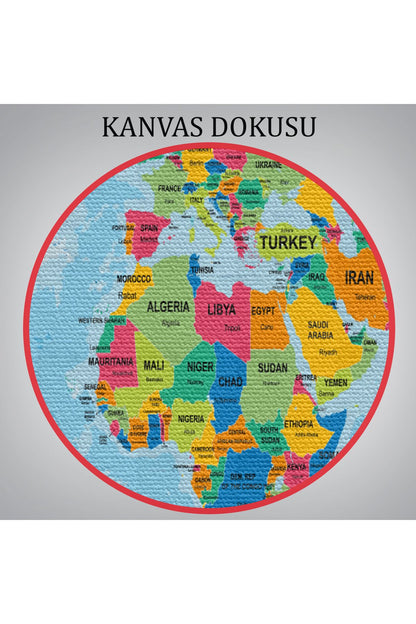 Dünya Haritası Ülke Başkentli Okyanuslu ve Dekoratif Kanvas Tablo 2243