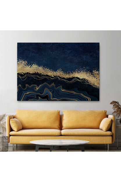 Mavi ve Gold'un Müthiş Uyumu Mermer Görünümlü Modern Kanvas Tablo-5062