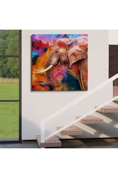 Renkli Fil Yağlıboya Görünüm Dekoratif Kanvas Duvar Tablosu-5842
