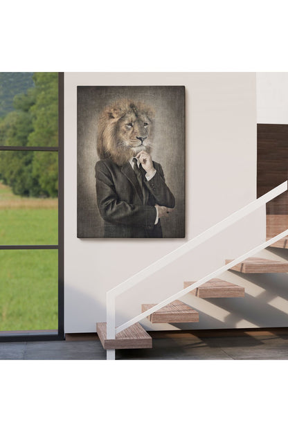 Özel Tasarım Aslan Kafalı İnsan Kanvas Tablo-4993