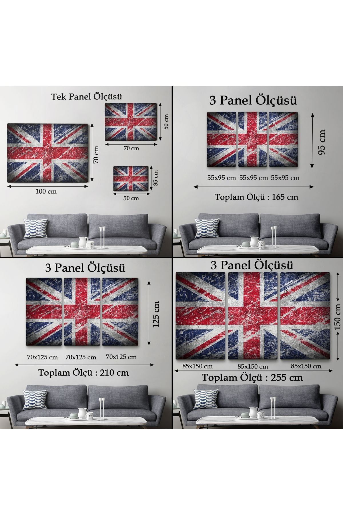 İngiltere Bayrağı Rustik Kanvas Tablo, Ev ve Ofis Dekoru-5392