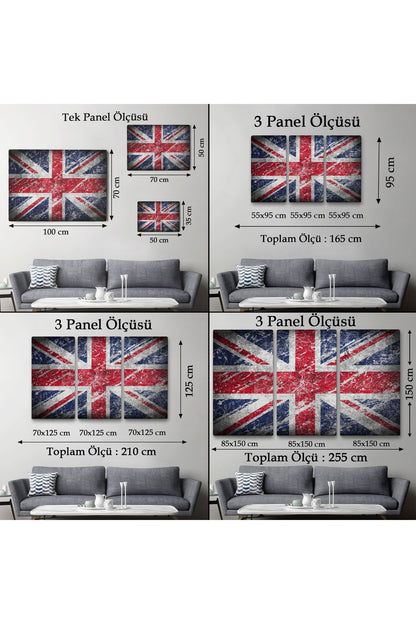 İngiltere Bayrağı Rustik Kanvas Tablo, Ev ve Ofis Dekoru-5392