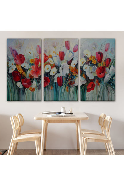 Kır Çiçekleri Yağlıboya Görünüm Dekoratif Kanvas Duvar Tablosu-3581