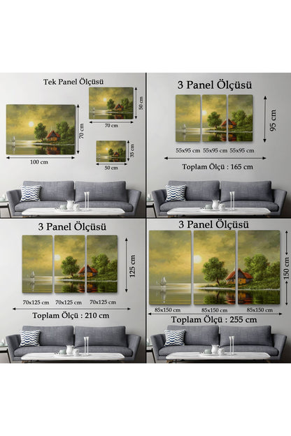 Göl Kenarındaki Köy Evi Yağlıboya Görünüm Dekoratif Kanvas Duvar Tablosu-3592