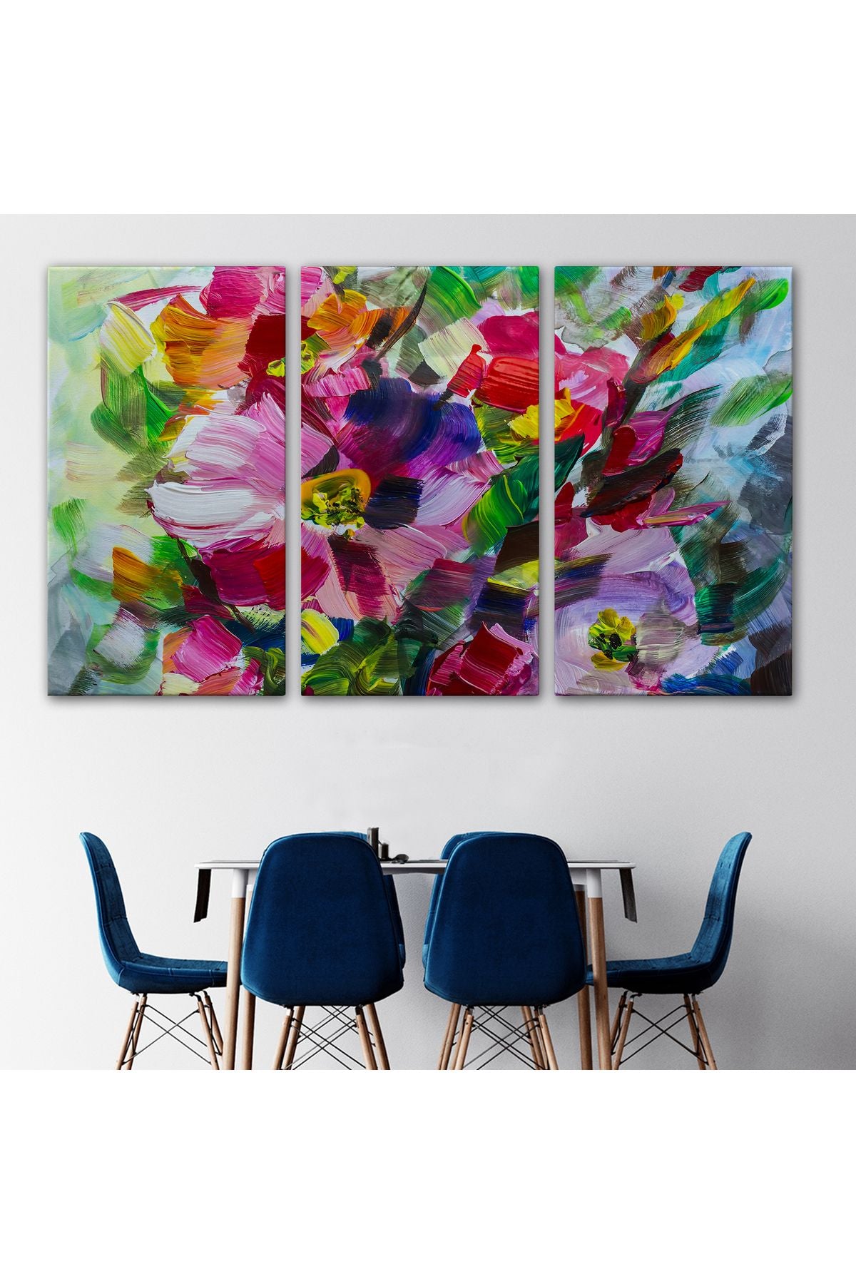 Renkli Çiçekler Yağlı Boya Görünümlü Kanvas Tablo-1217