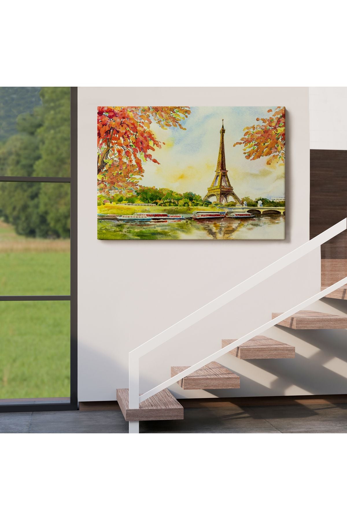 Seine Nehri Ve Eyfel Manzaralı Yağlıboya Dekoratif Kanvas Duvar Tablosu-3564