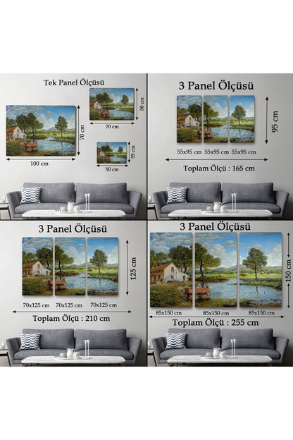 Köy Ve Akarsu Manzaralı Dekoratif Kanvas Duvar Tablosu-3425