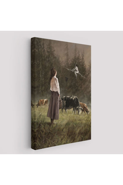 Süpürgeli Cadıya Özenen Kız Dekoratif Duvar Tablosu -6185