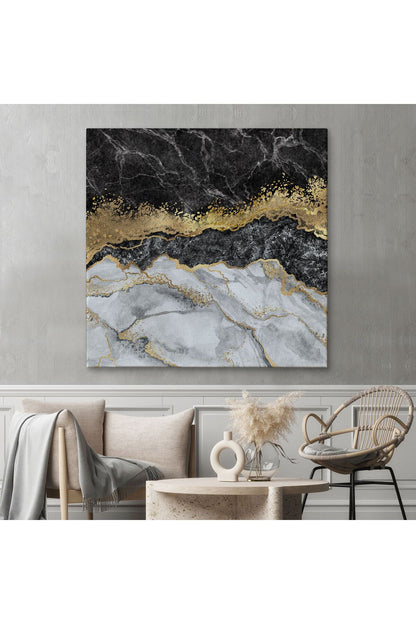 Siyah ve Gold'un Mükemmel Uyumu Mermer Görünümlü Modern Kanvas Tablo-5070