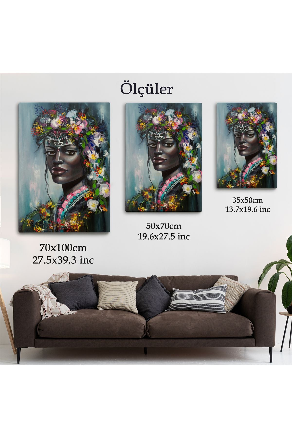 Çiçek Taçlı Afrikalı Kadın Kanvas Tablo-5979