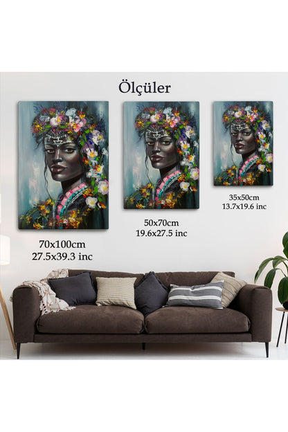 Çiçek Taçlı Afrikalı Kadın Kanvas Tablo-5979