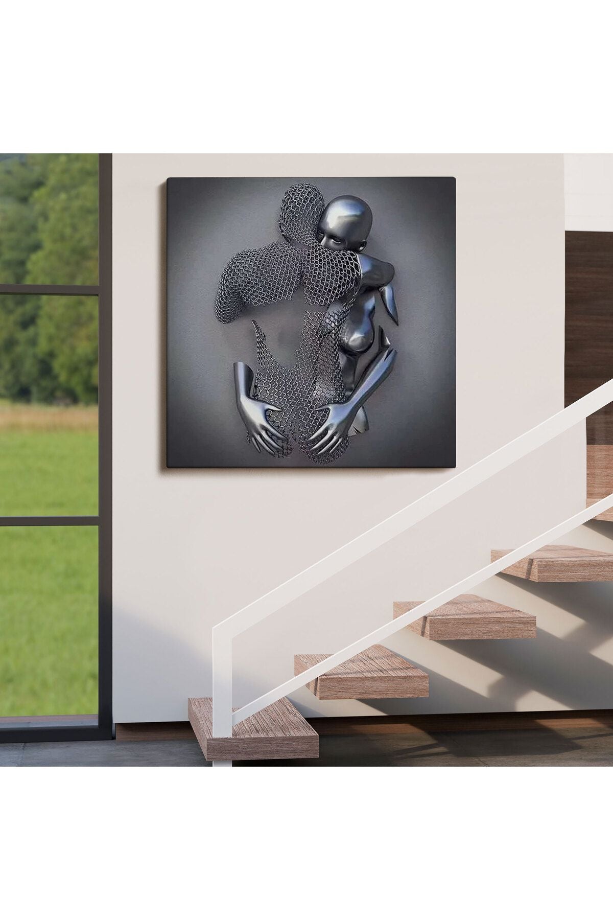 Kanvas Tablo Gri ve Gümüş Duvar Dekoru, Metalik Efektli Kanvas Tablo-5356