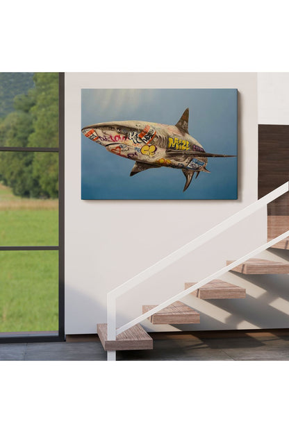 Graffiti Köpek Balığı Kanvas, Pop Art Tablo-5416