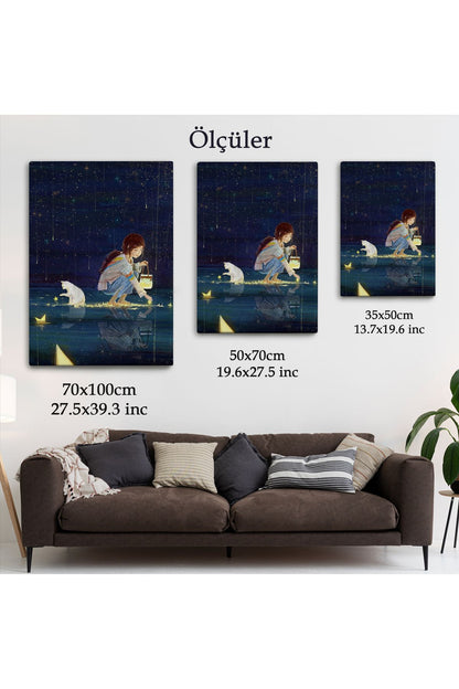 Lsm Seri001 Yıldız Toplayan Kız ve Kedi Dekoratif Duvar Tablosu-6129