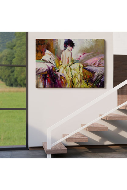 Yalnız Kadın Pastelboya Görünüm Dekoratif Kanvas Duvar Tablosu-3766