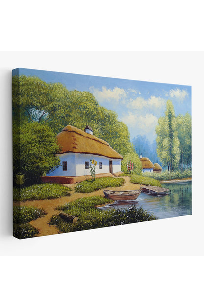 Ukrayna Köy Evi Manzarası Yağlıboya Görünüm Dekoratif Kanvas Duvar Tablosu-3663