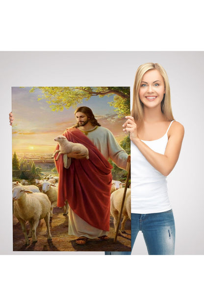 İsa Kuzu ile İsa Mesih Kayıp Kuzu Kanvas Tablo, Kilise Duvar Sanatı Süslemeleri-5218