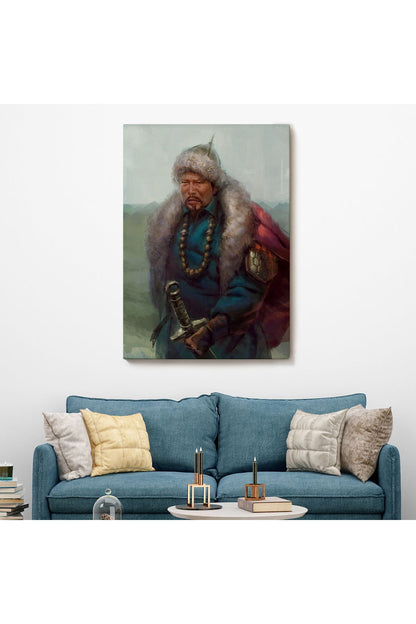 YB Cengiz Han Moğol Ordular Komutanı Yağlıboya Dekoratif Kanvas Tablo-5965