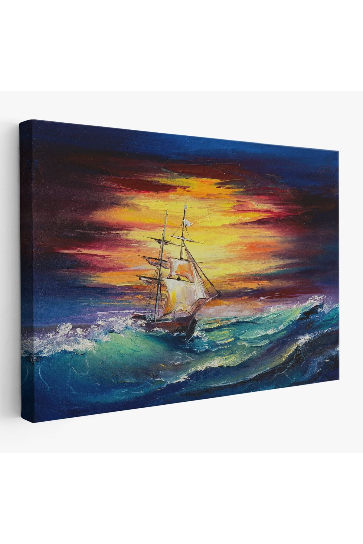 Büyük Dalgalı Okyanusdaki Yelkenli Duvar Tablosu-3491