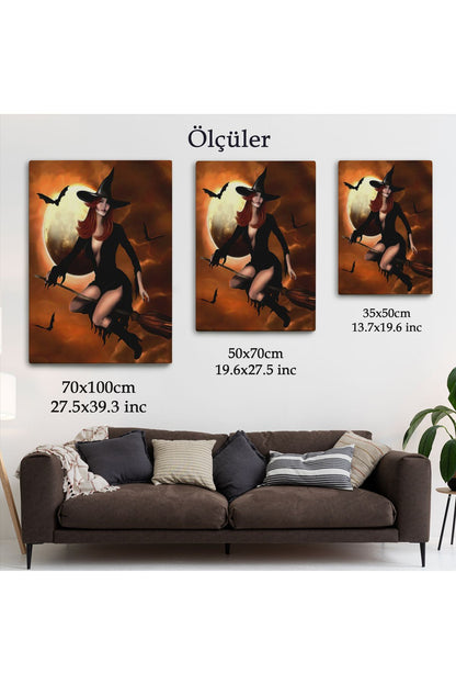 Süpürge İle Uçan Cadı, Cadılar Bayramı Helloven Duvar Tablosu -6086
