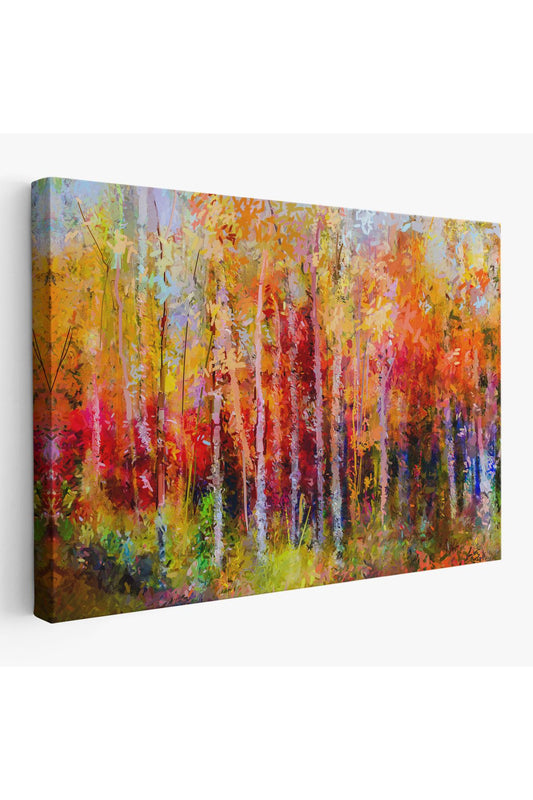 Son Bahar Ağaçları Yağlıboya Görünüm Dekoratif Kanvas Duvar Tablosu-3506