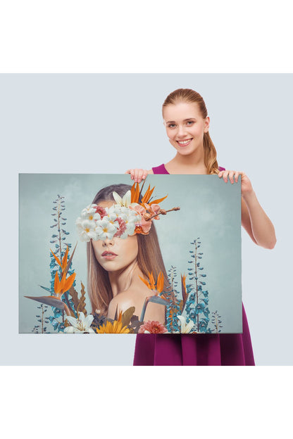 Çiçekler İçindeki Güzel Kadın Portresi Kanvas Tablo-5023