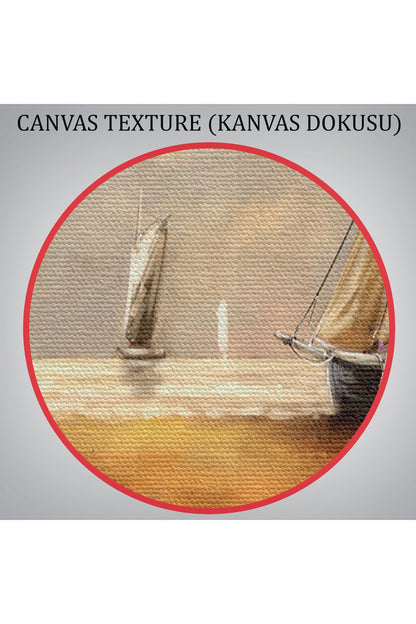 Balıkçılar ve Sahildeki Yelkenli Duvar Tablosu-3548