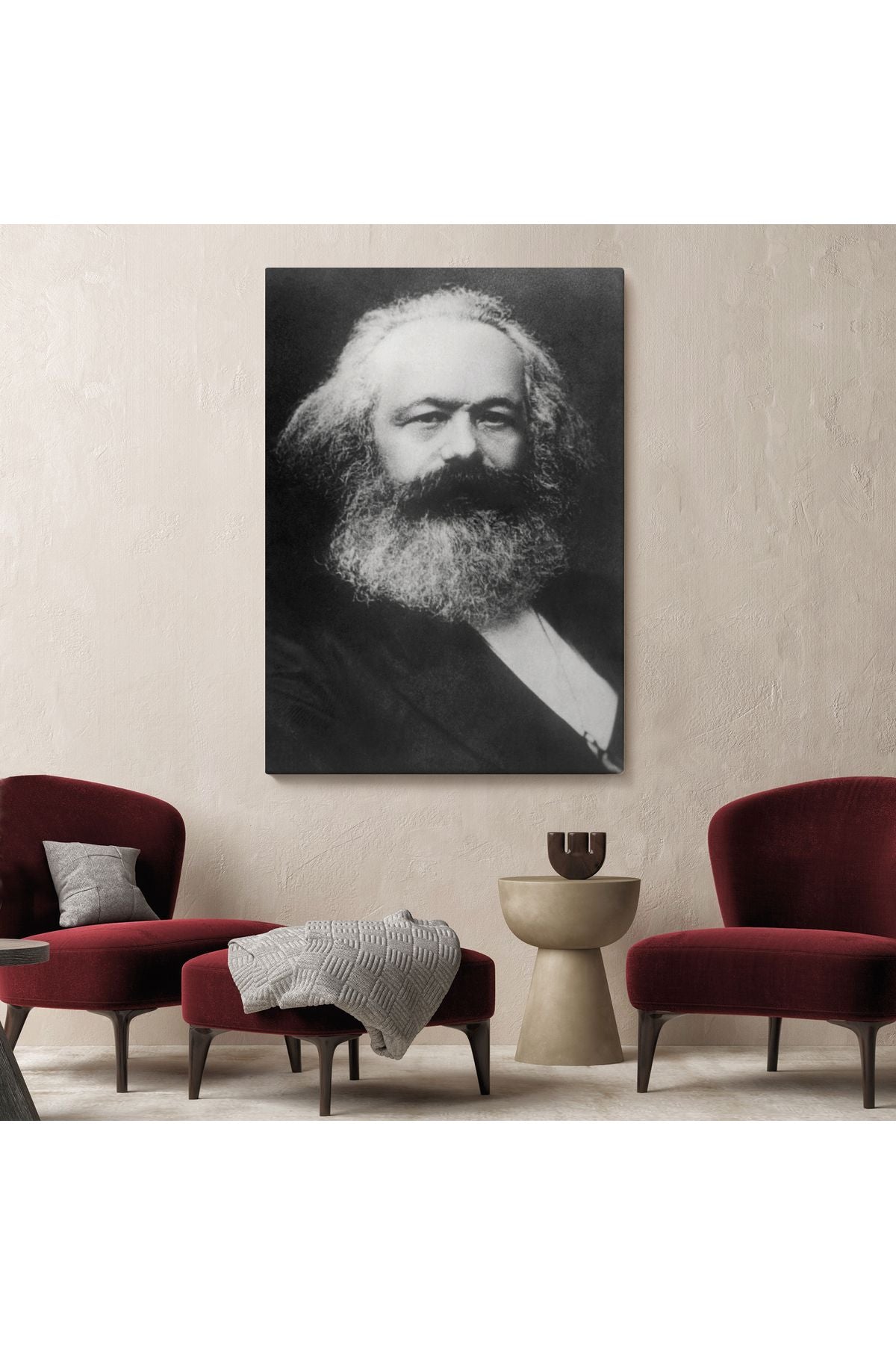 Karl Marx Siyah Beyaz Dekoratif Kanvas Tablo-5964