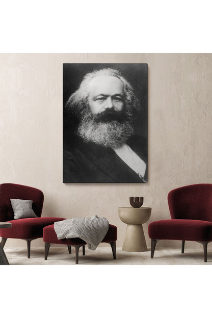 Karl Marx Siyah Beyaz Dekoratif Kanvas Tablo-5964
