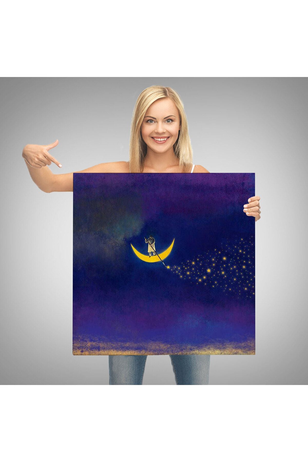 Ay'dan Yıldız Saçan Adam Kanvas Tablo-5849