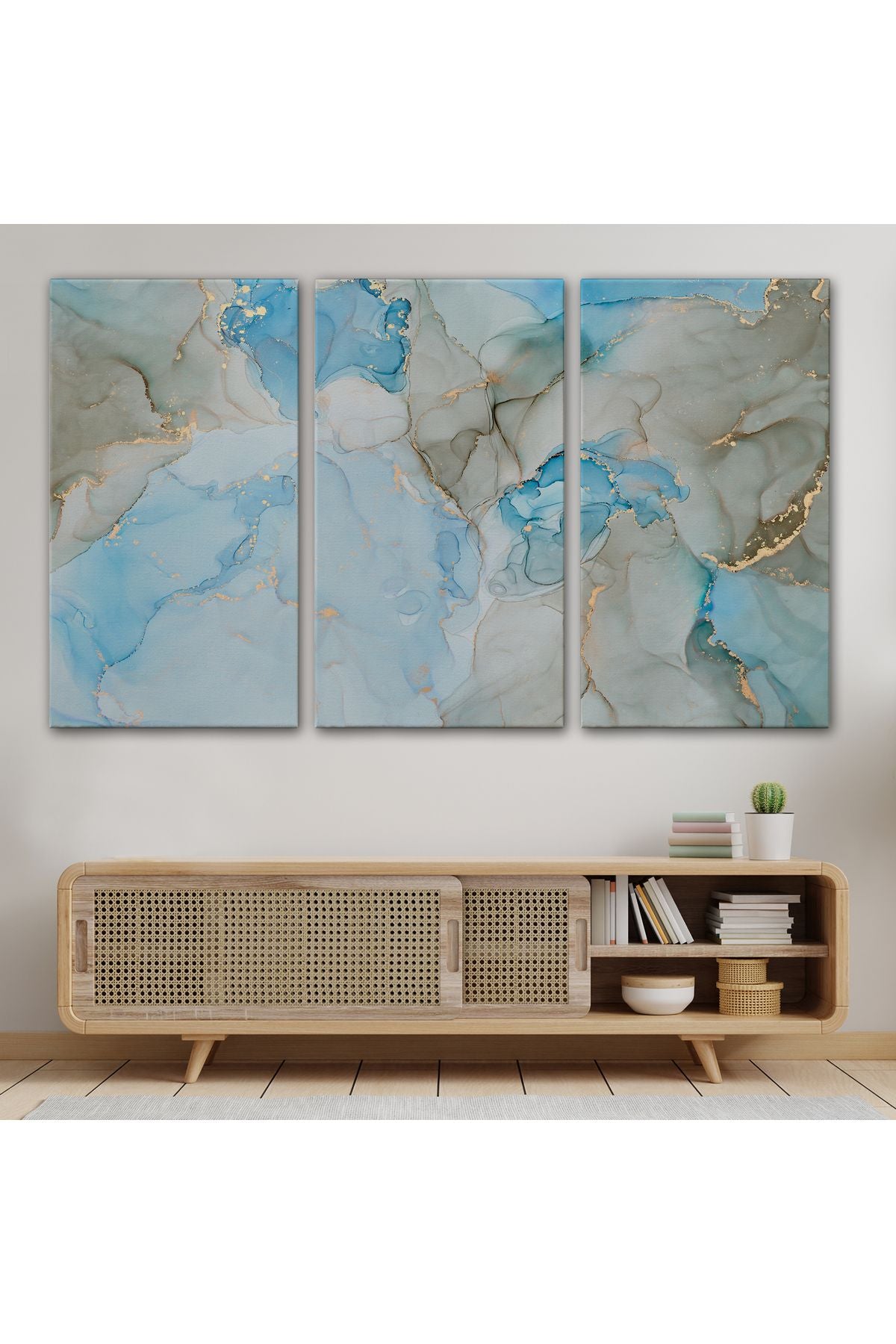 Mürekkep ve Alkol Elementleri ile Mermer Deseni Verilmiş Kanvas Tablo-5049