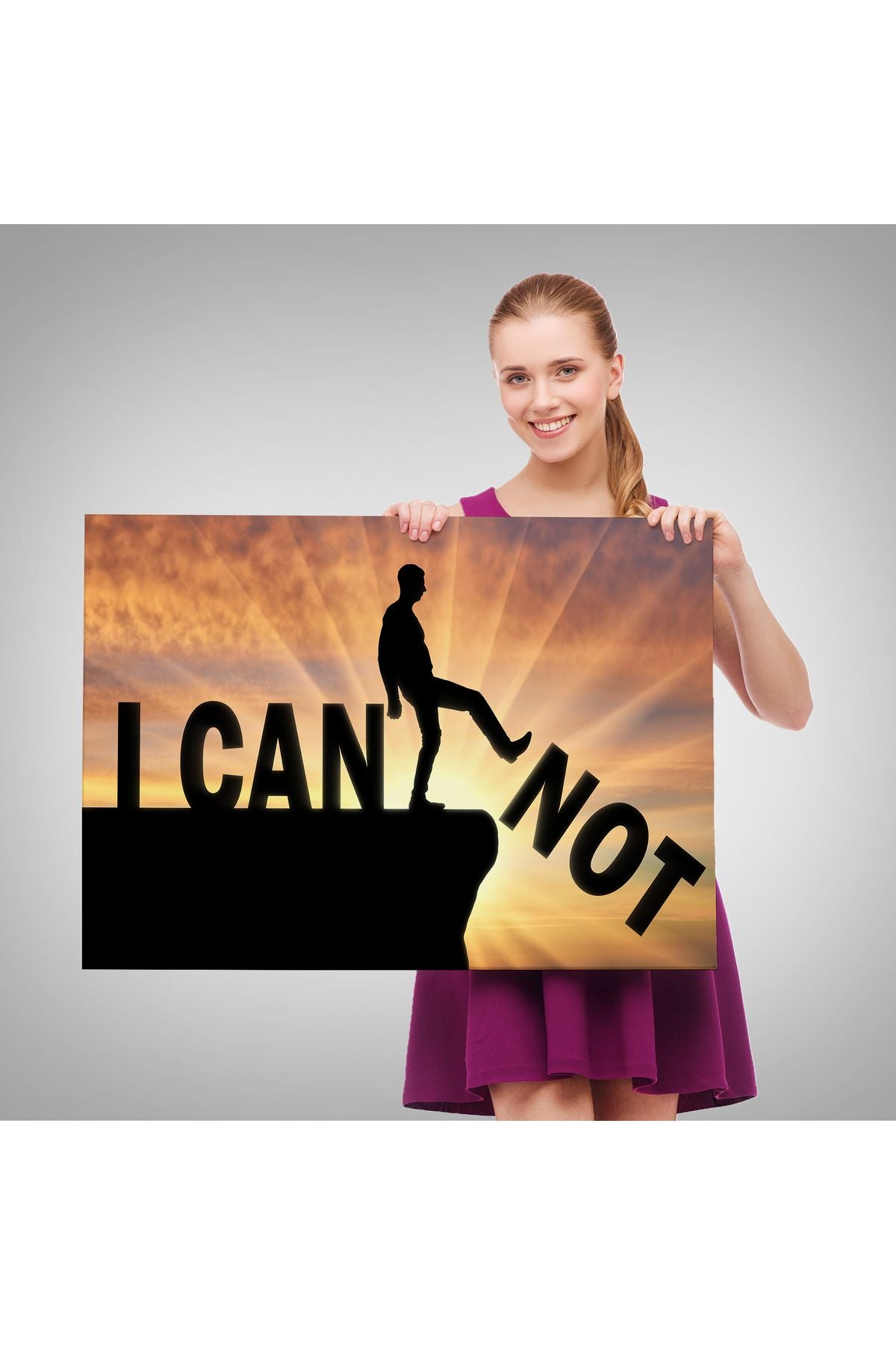 Yapamam, Ayakta Uçurum Kelimeyi Zorlar Kanvas Tablo, Ben Yapabilirim, Motivasyon-5409