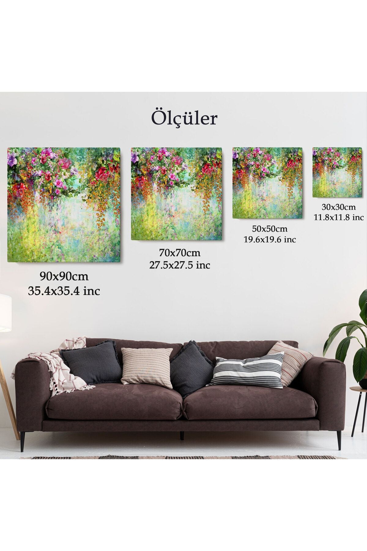 Soyut Çiçekler Suluboya Görünüm Dekoratif Kanvas Duvar Tablosu-5832