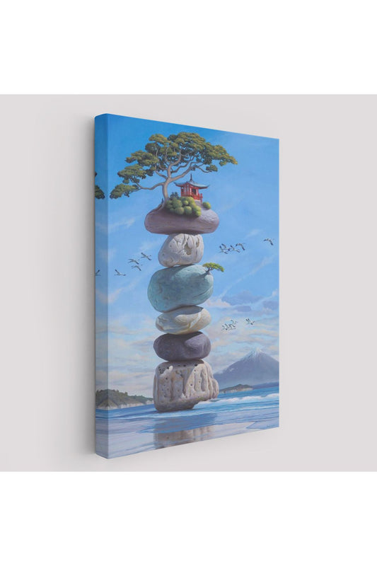 Sahilde Renkli Denge Taşları, Meditasyon, Yoga, Spiritüel Baskı Kanvas Tablo-5239