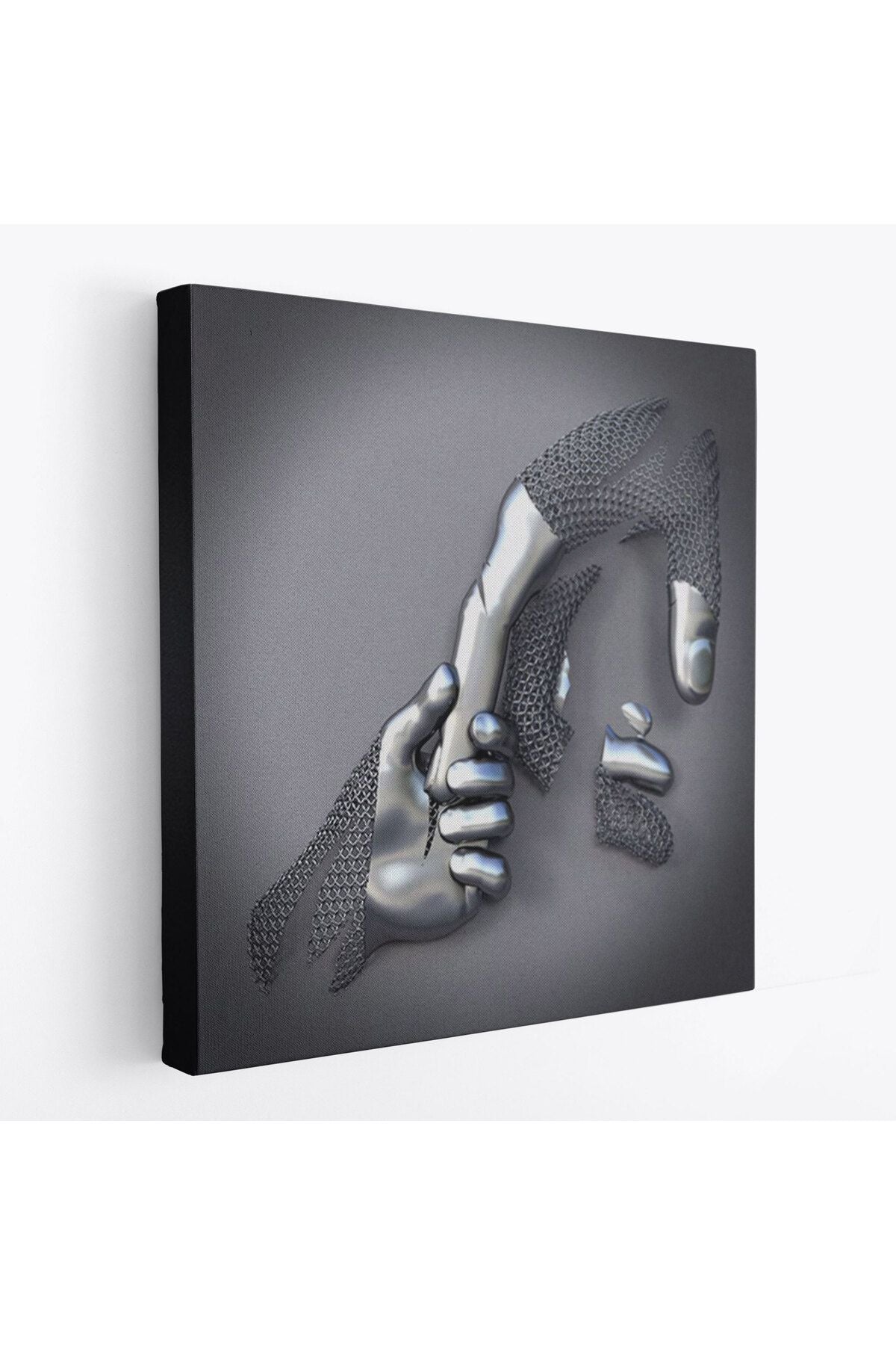 Metalik Efektli 3D Kanvas Poster, Modern Duvar Dekoru, Gümüş Kanvas Tablo-5357