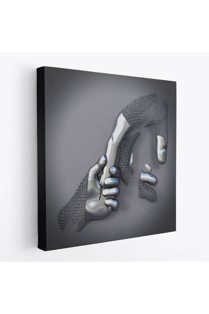Metalik Efektli 3D Kanvas Poster, Modern Duvar Dekoru, Gümüş Kanvas Tablo-5357