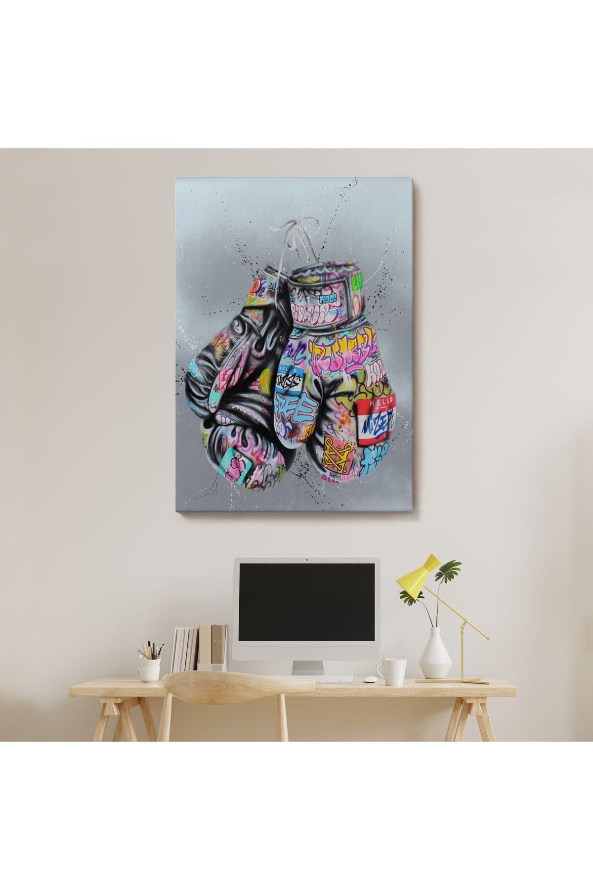 HG Boks Eldivenleri Kanvas Tablo, Renkli Banksy Sokak Graffiti Kanvas Tablo-5320