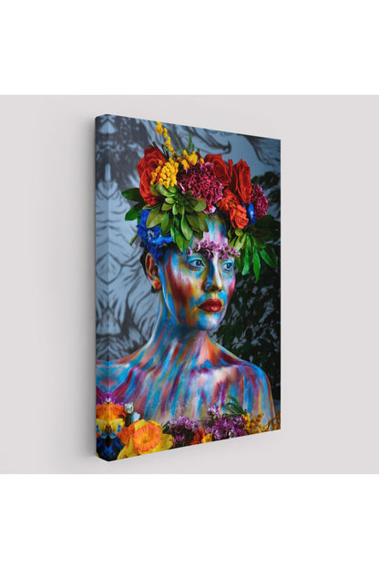 Renkli Çiçek Taçlı Kız Duvar Tablosu-5991