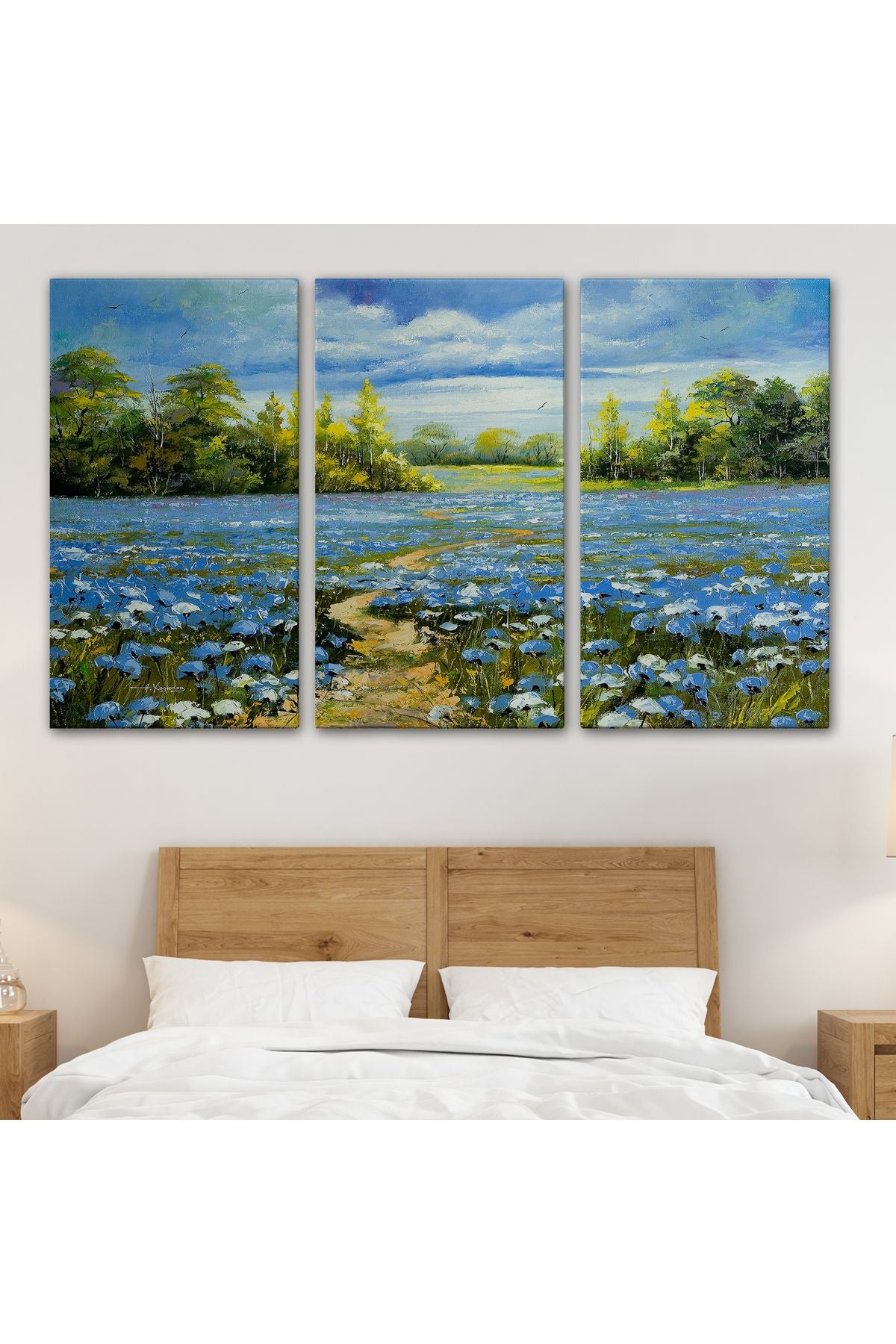 Mavi Gelincik Tarlası Yağlıboya Görünüm Dekoratif Kanvas Duvar Tablosu-3763