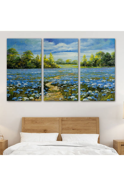 Mavi Gelincik Tarlası Yağlıboya Görünüm Dekoratif Kanvas Duvar Tablosu-3763