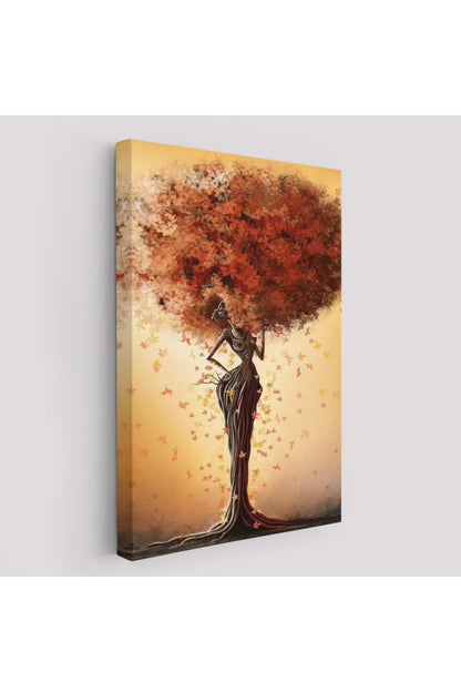 Dekoratif Duvar Tablosu-Afrikalı Ağaç Kadın ve Yaprak Saçları Kanvas Tablo 6313